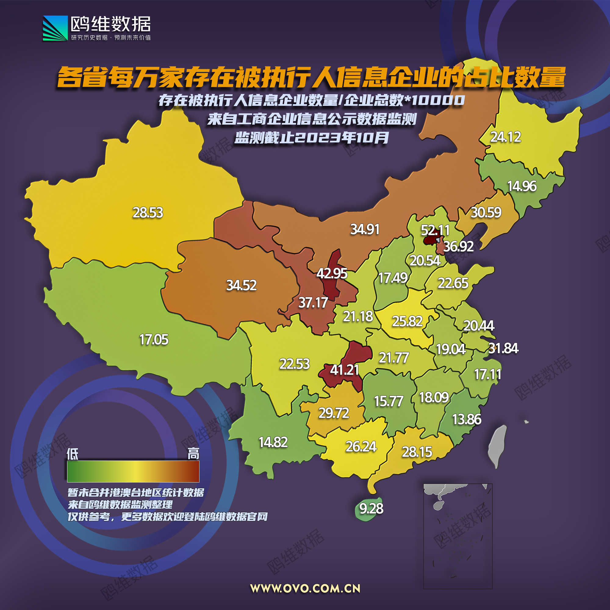 从被执行企业数据看，哪些省份占比最多？