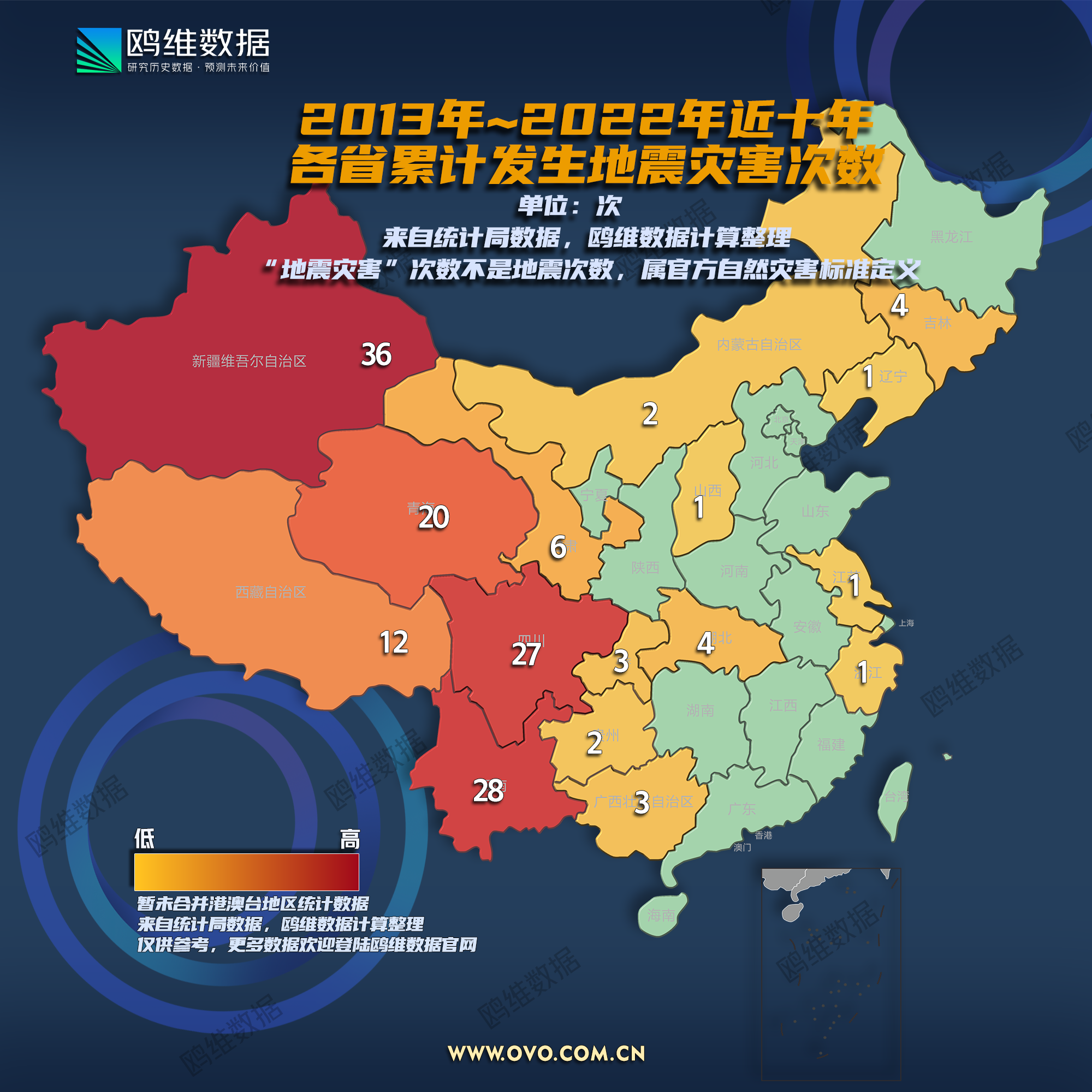 地震知多少：过去十年地震灾害次数统计，新疆、云南、四川、青海成多发地带